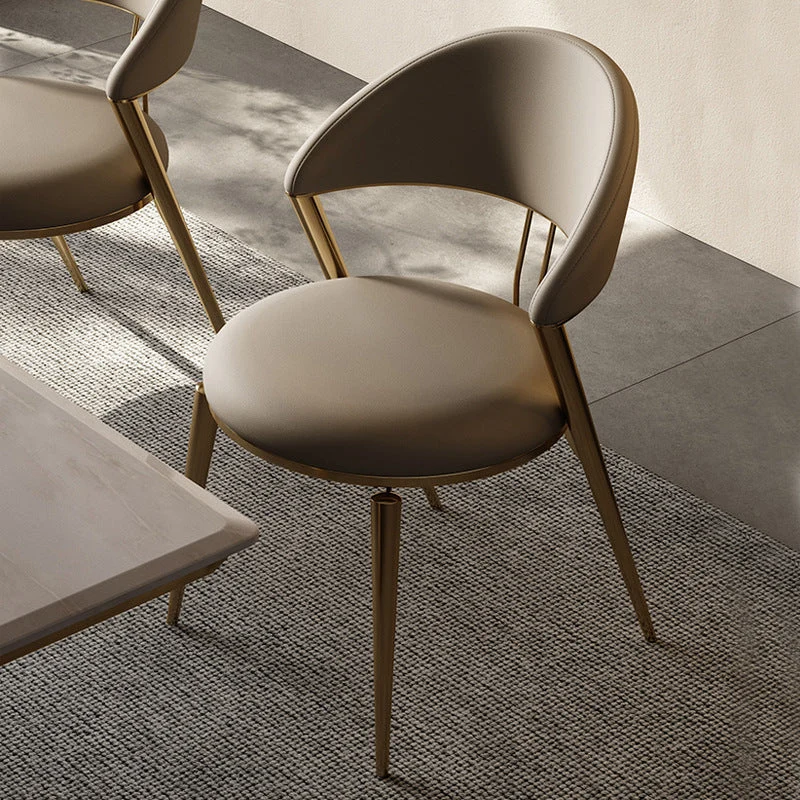 Modern Luxury Round Cushion Microfiber Leather Stainless Steel Dining Chair Backrest Armrest For Dining Room