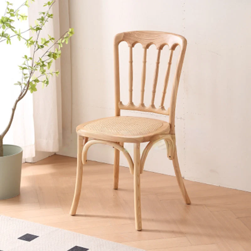 Traditional Vintage Round Faux Rattan Rubberwood Dining Chair Backrest For Dining Room