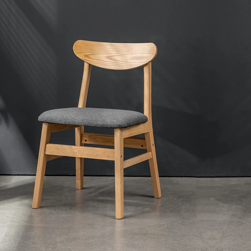 Contemporary Retro Square Linen Upholstered Rubberwood Frame Dining Chair Backrest For Dining Room