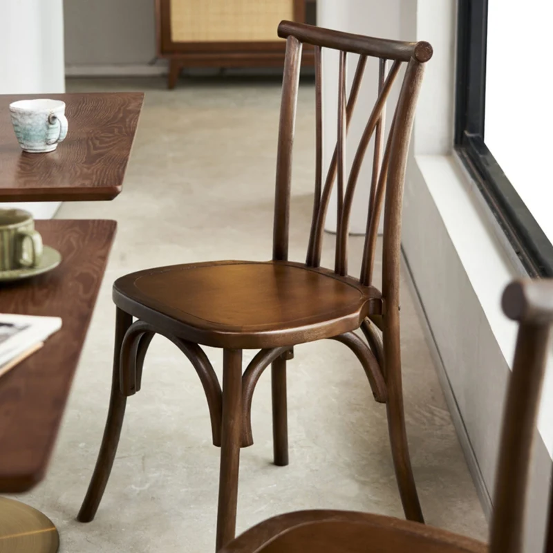 Traditional Vintage Round Rectangular Crossover Toona Wood Faux Rattan Weaving Dining Chair Backrest For Dining Room