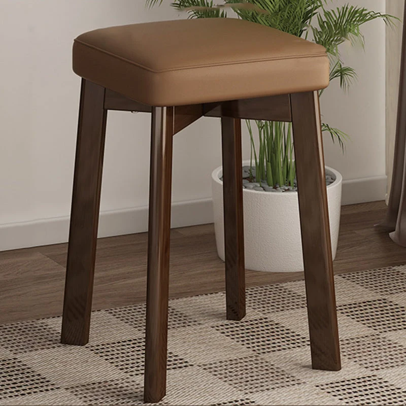 Traditional Chinese Square Fabric Upholstered Rubberwood Legs Dining Chair Backless For Dining Room
