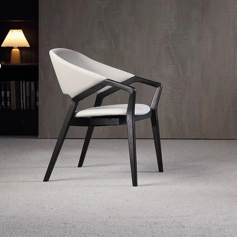 Contemporary Scandinavian Curved Back Microfiber Leather High Resilience Sponge Ash Wood Dining Chair Backrest Armrest For Dining Chair