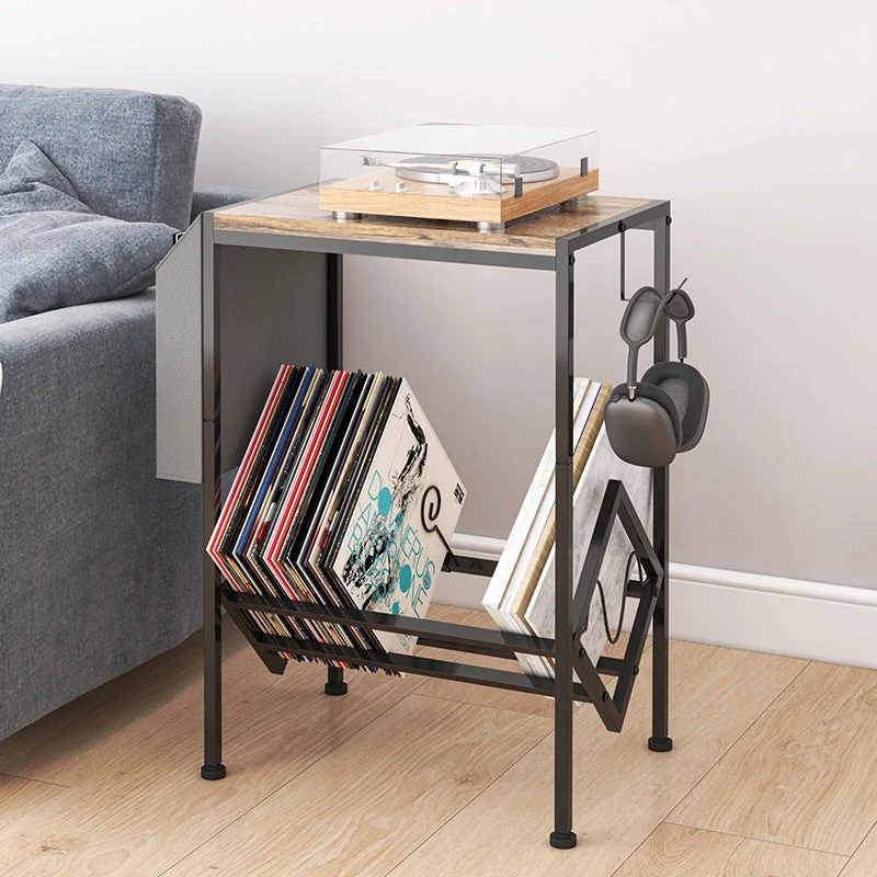 Traditional Vintage Rectangle Square Frame V-Shelf MDF Carbon Steel Side Table 2-Tier For Living Room