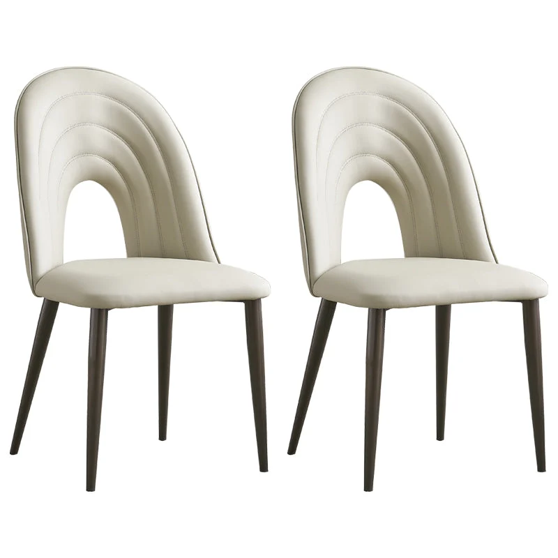 Contemporary Armless Dining Chairs Faux Leather Open Back Dining Side Chair