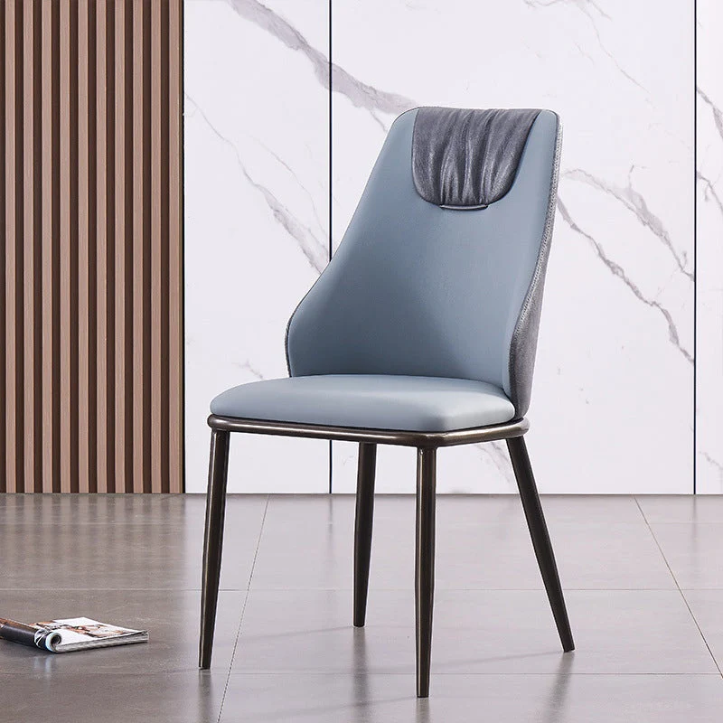 Contemporary Faux Leather Dining Chair Armless Metal Side Chair for Home Use