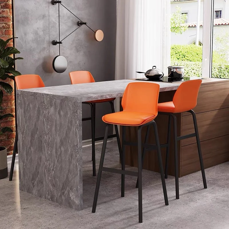 Contemporary Nordic Square PU Leather Upholstered Iron Bar Stool Plastic Backrest Footrest For Dining Room
