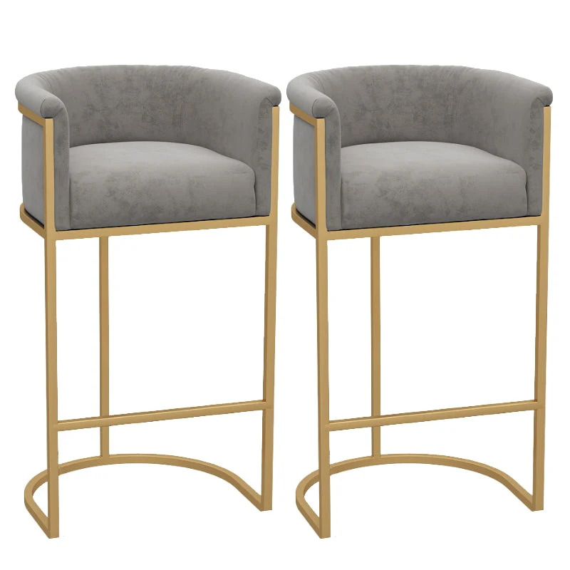 Matte Finish Footrest Armed Stool Low Back Glam Home Velvet Stool