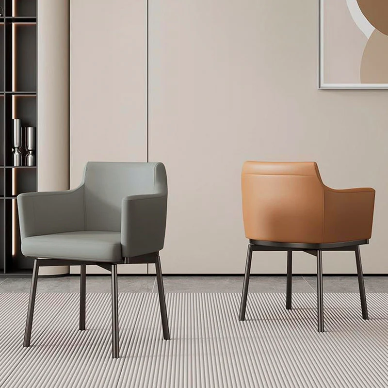 Modern Minimalist Square Upholstered Microfiber Leather Plywood Carbon Steel Dining Chair Backrest Armrest For Dining Room