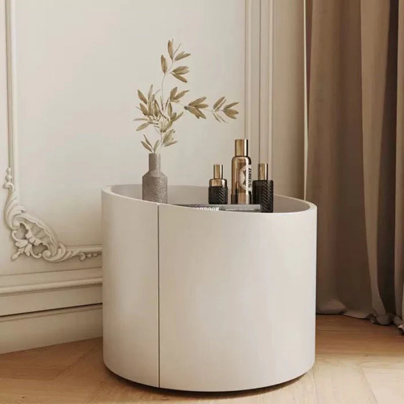 Modern Minimalist Cylinder Plywood Pine Wood Wood Veneer Nightstand 1-Drawer For Bedroom