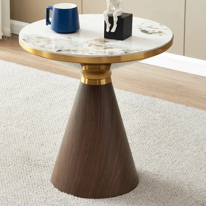 Modern Luxury Cone Base Rock Slab Metal Iron Side Table 1-Leg For Living Room