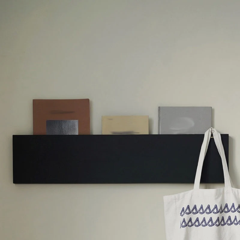 Wall Mounted Bookshelf Modern Style Metal Shelf Bookcase in Black