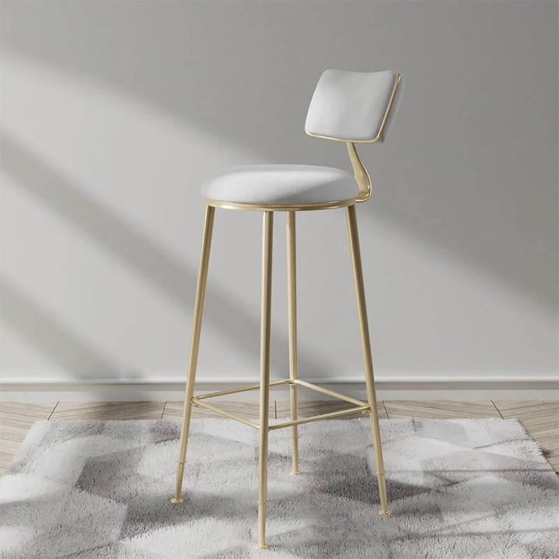 Glam Backrest Counter Stool Iron Bar Stool with Cushion and Pedal for Milk Tea Shop
