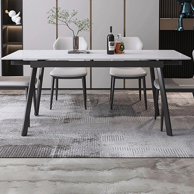 Modern Dining Table Rectangle Extendable Black Frame Dining Table for Dining Room