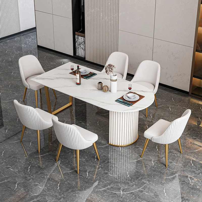 Luxury Sintered Stone Kitchen Table Free Form Double Base Table