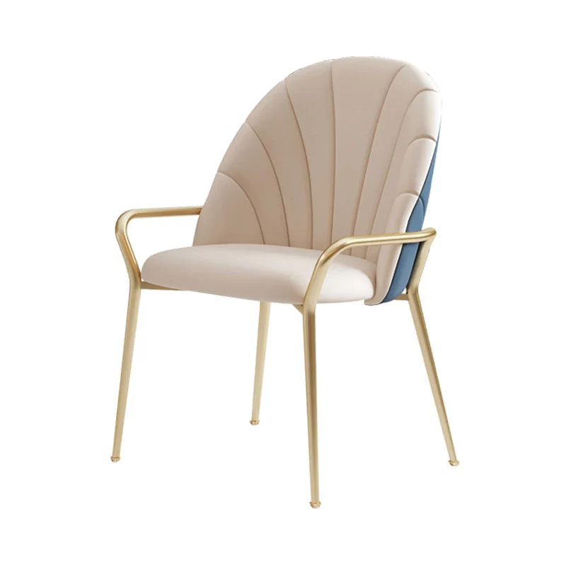 Glam Metal Dining Room Chair Arm Faux Leather Side Chair for Restaurant Use