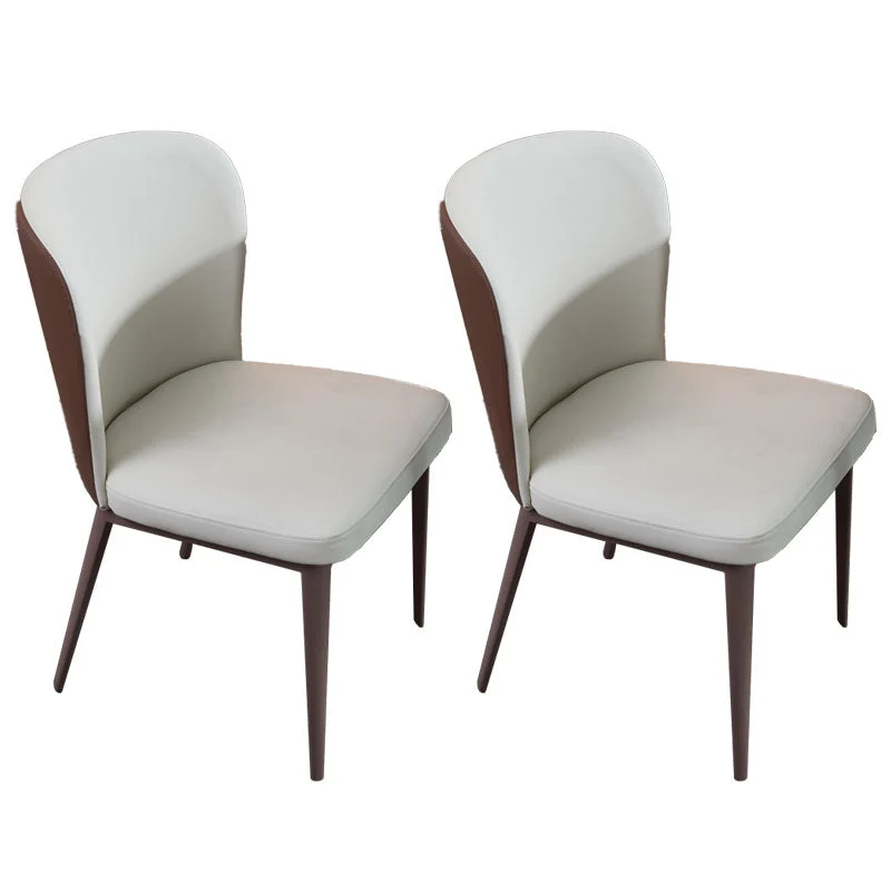 Contemporary Restaurant Leather Side Chair Brown Leg Wingback Dining Chair