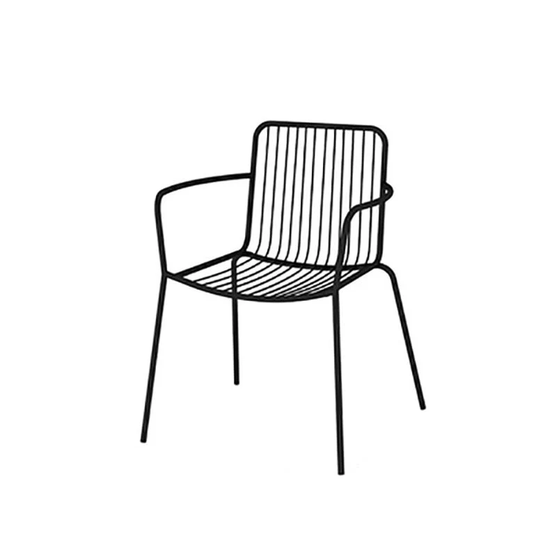 Industrial Patio Dining Chair Slat Back Metal Dining Arm Chairs