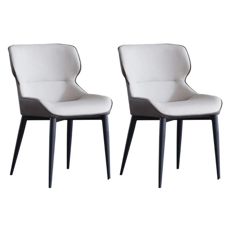 Contemporary Dining Sloped Arm Chair Matte Finish Leather Curved Parsons Chair