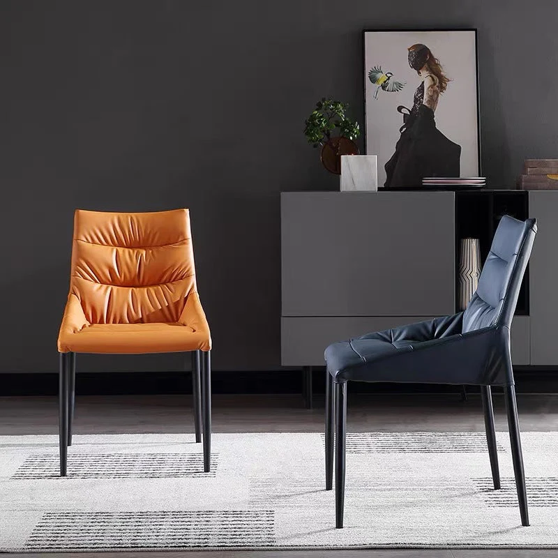 Contemporary Sloped Arm Chair Matte Finish Leather Curved Parsons Chair