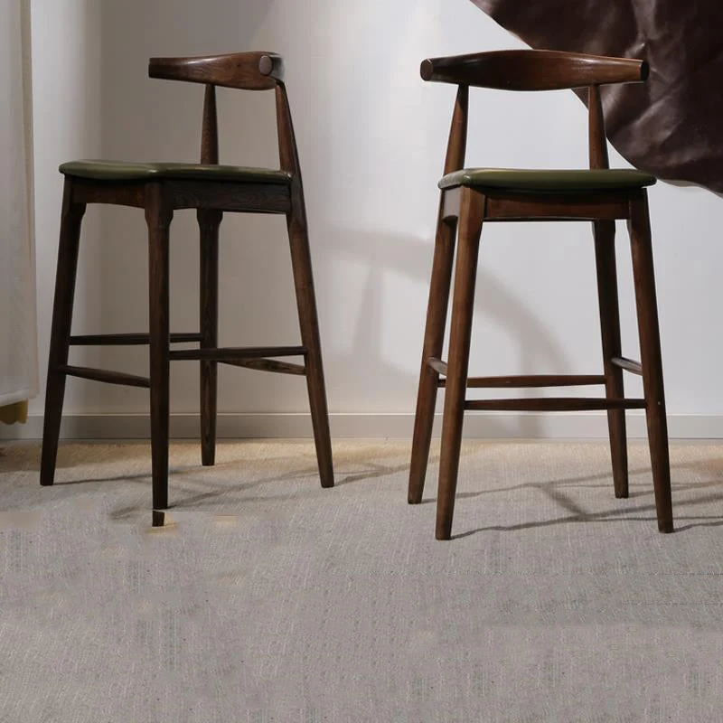 Faux Leather Dining Stools Industrial Bar Stool with Solid Wood Base
