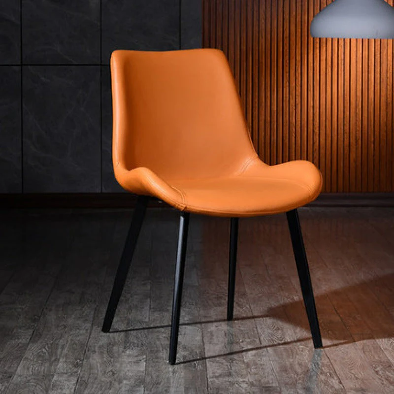 Contemporary Armless Chair Matte Finish Leather Curved Parsons Side Chair for Home