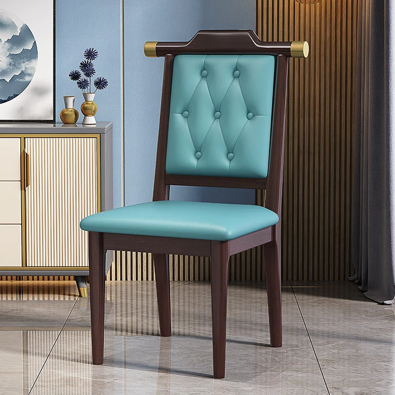 Traditional Chinese Square Rubberwood Faux Leather Dining Chair Backrest For Dining Room