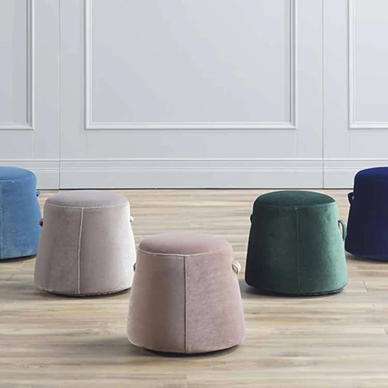 Modern Simplicity Round Square Velvet Rubberwood Sponge Footstool Armless For Living Room