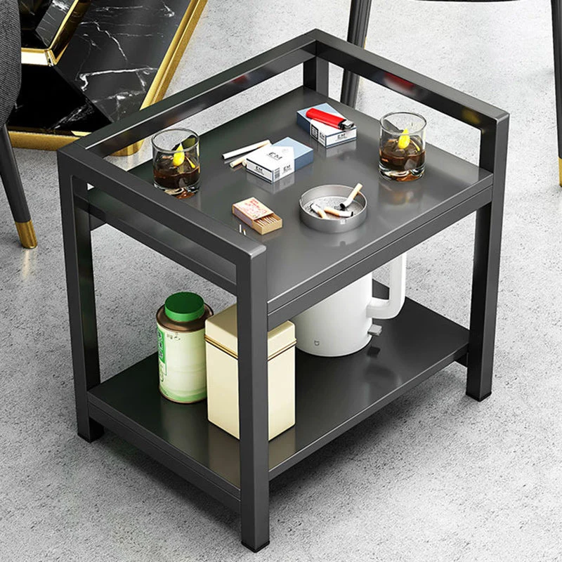 Modern Minimalist Square Rectangular MDF Carbon Steel Side Table 2-Tier For Living Room
