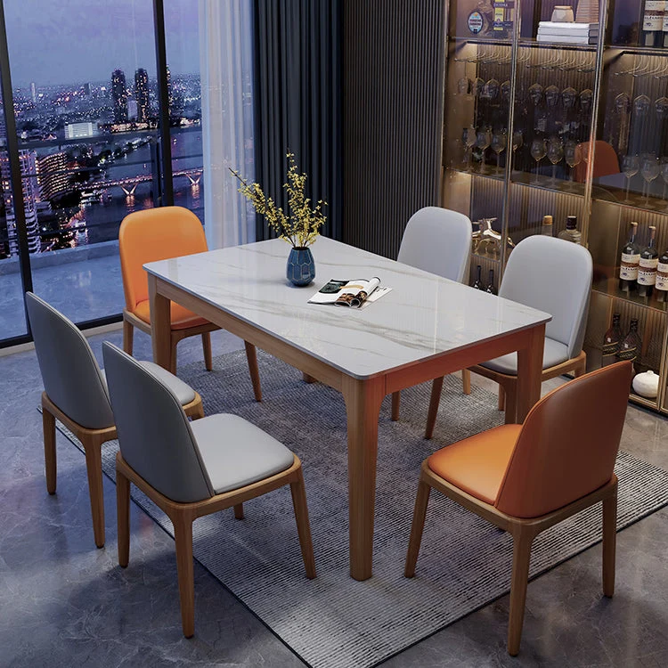 Mid-Century Modern Dining Table Stone Top Natural Finish Legs Dinner Table without Chair