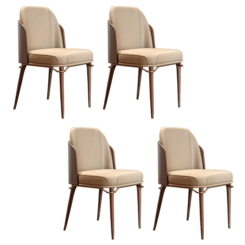 Glam Style Parsons Side Chair Leather Dining Chair with Wooden Legs