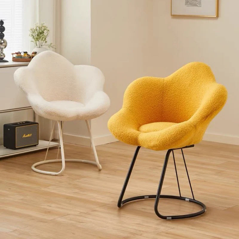 Modern Minimalist Plum Round Sherpa Fabric Metal Vanity Stool Backrest Armless For Bedroom