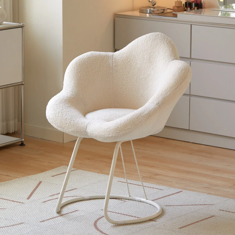 Modern Minimalist Plum Round Sherpa Fabric Metal Vanity Stool Backrest Armless For Bedroom
