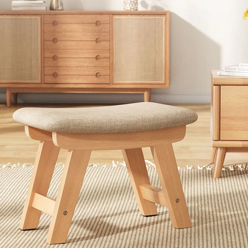 Modern Minimalist Square Cushion Rubberwood Cotton Linen Shoe Bench Low Stool For Living Room