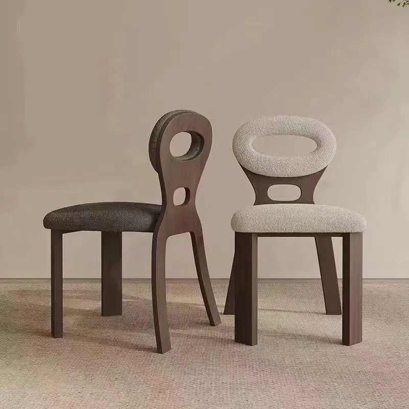 Traditional French Hollow Round Square Sherpa Fabric Wood Vanity Stool Backrest Armless For Bedroom