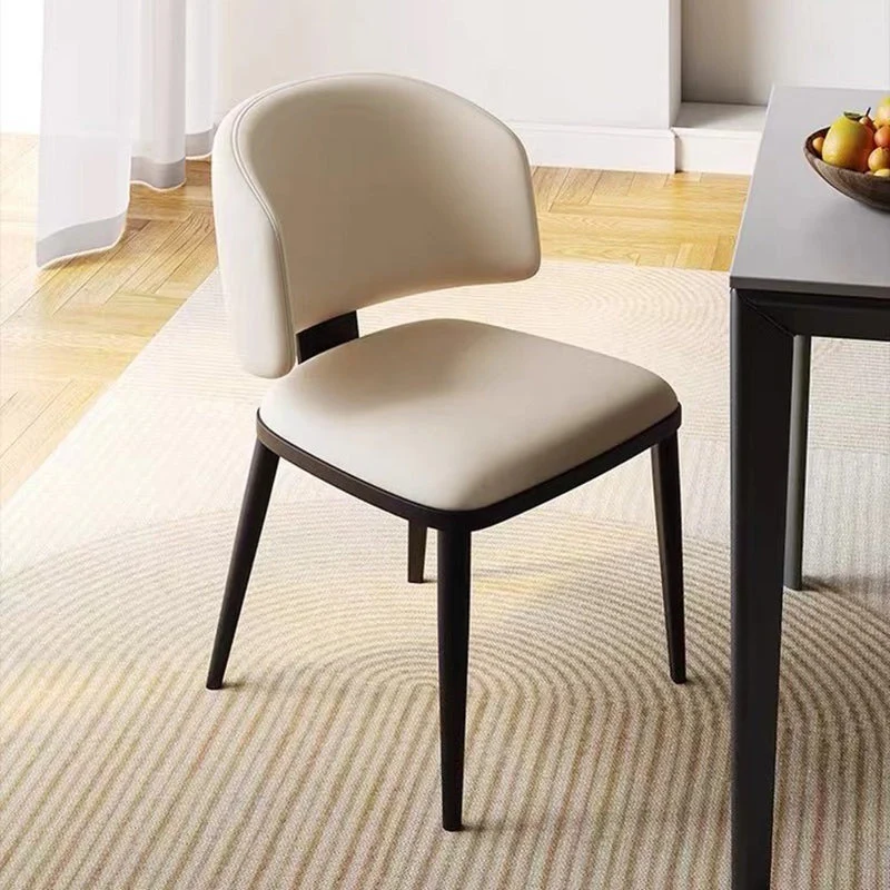 Modern Minimalist Microfiber Leather Carbon Steel Sponge Square Dining Chair Backrest For Dining Room