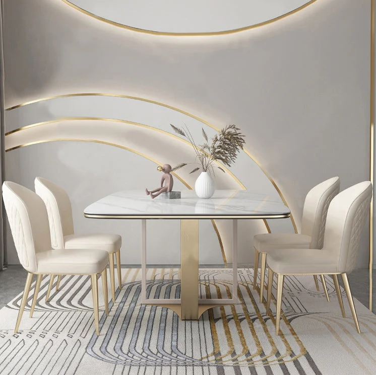 Glam Dining Faux Leather Chairs Armless Side Chairs with Metal Legs