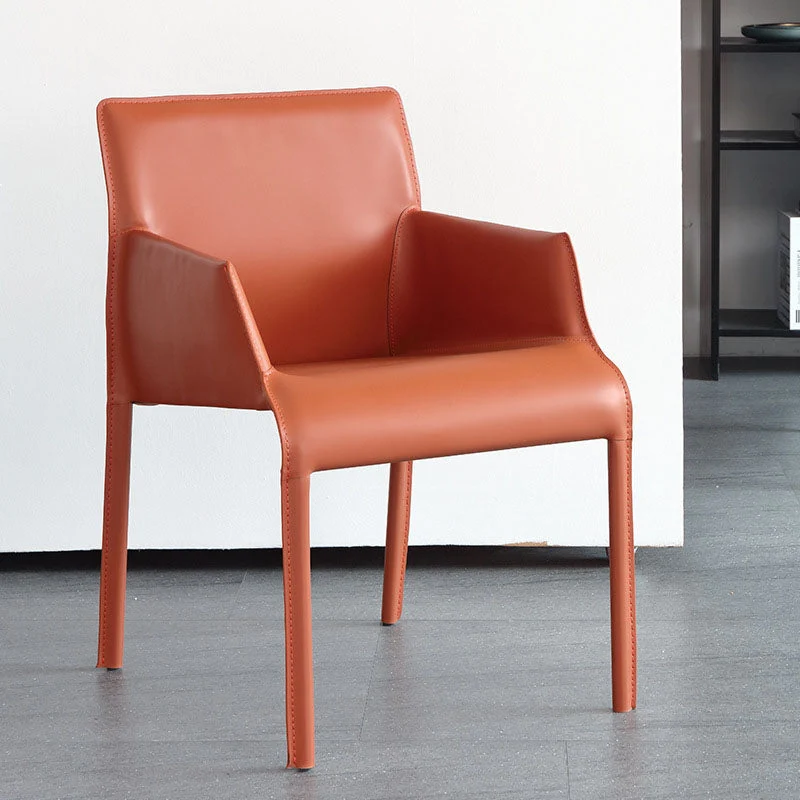 Leather Matte Finish Dining Chair Designer Style Home Solid Back Arm Chair