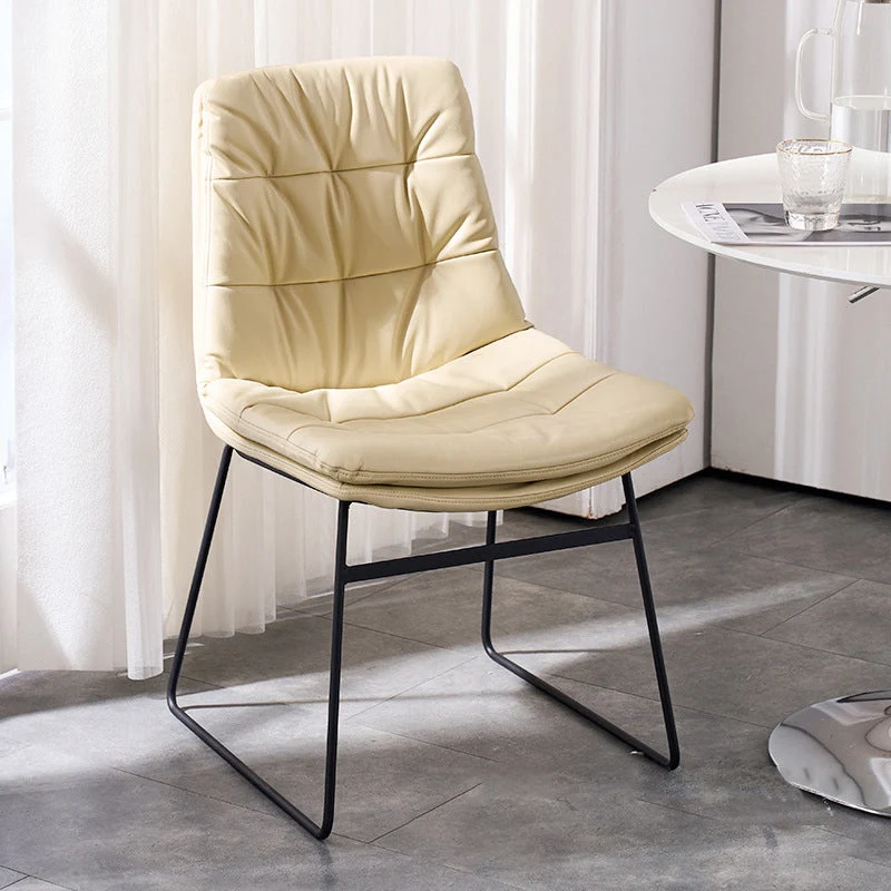 Contemporary Scandinavian Square Iron Faux Leather Dining Chair Backrest Armless For Dining Room