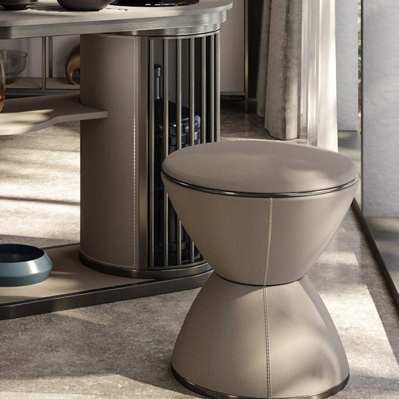 Modern Minimalist Round Hourglass Shape Microfiber Leather Plywood Stainless Steel Low Stool For Living Room