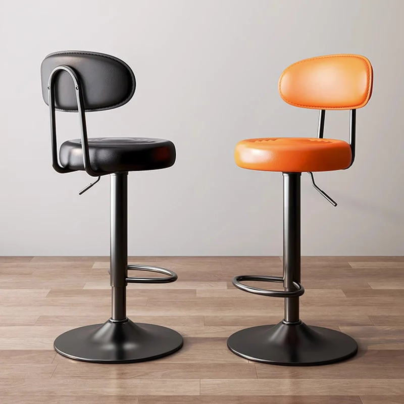 Modern Minimalist Round Upholstered Curved Backrest PU Leather Metal Steel Bar Stool For Dining Room