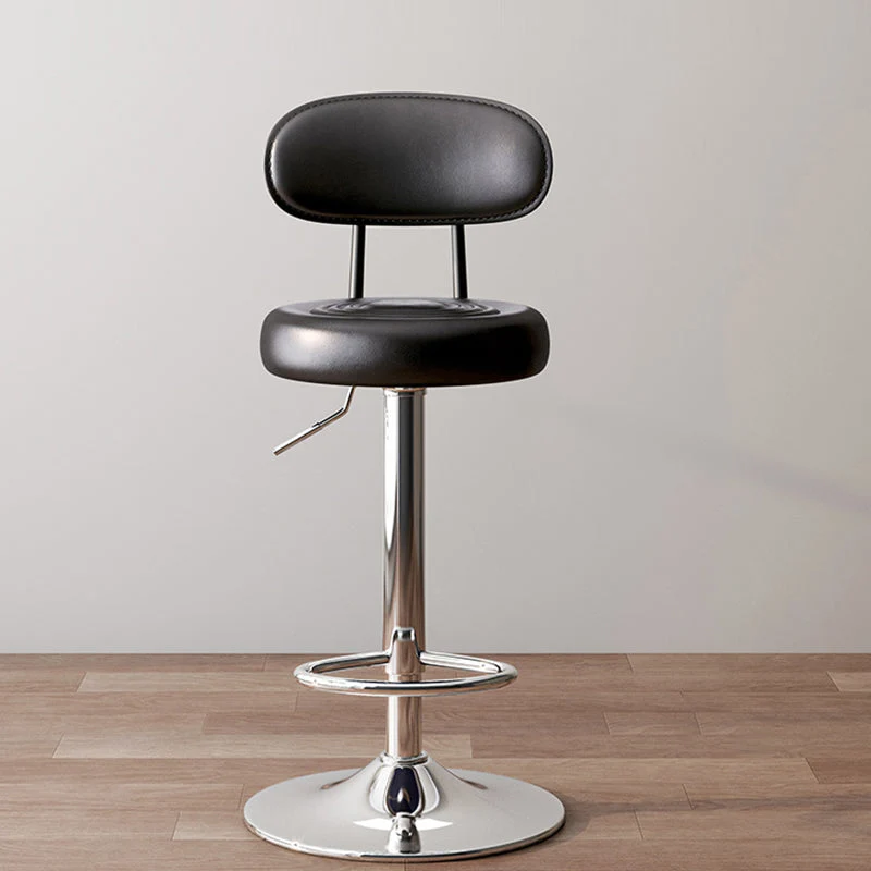 Modern Minimalist Round Upholstered Curved Backrest PU Leather Metal Steel Bar Stool For Dining Room