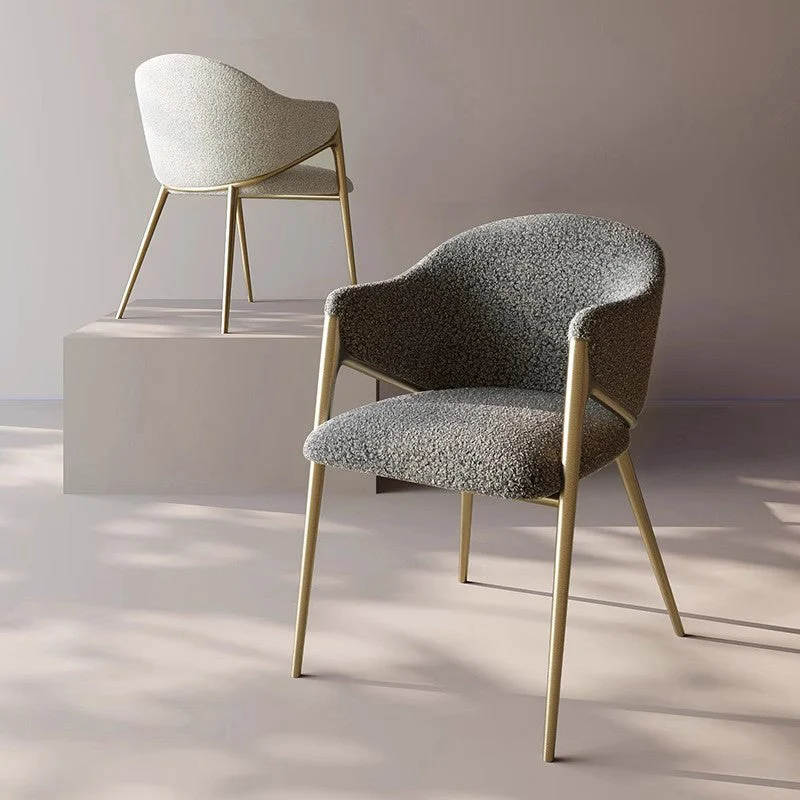 Modern Luxury Square Upholstered Curved Backrest Sherpa Fabric Velvet Stainless Steel Plywood Dining Chair Armrest For Dining Room