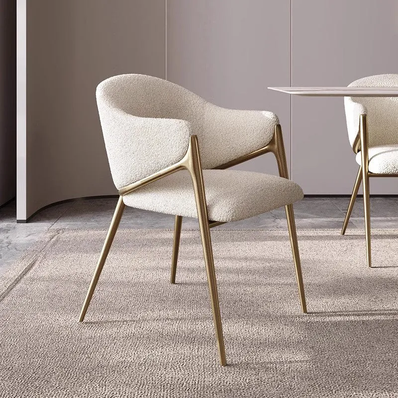 Modern Luxury Square Upholstered Curved Backrest Sherpa Fabric Velvet Stainless Steel Plywood Dining Chair Armrest For Dining Room