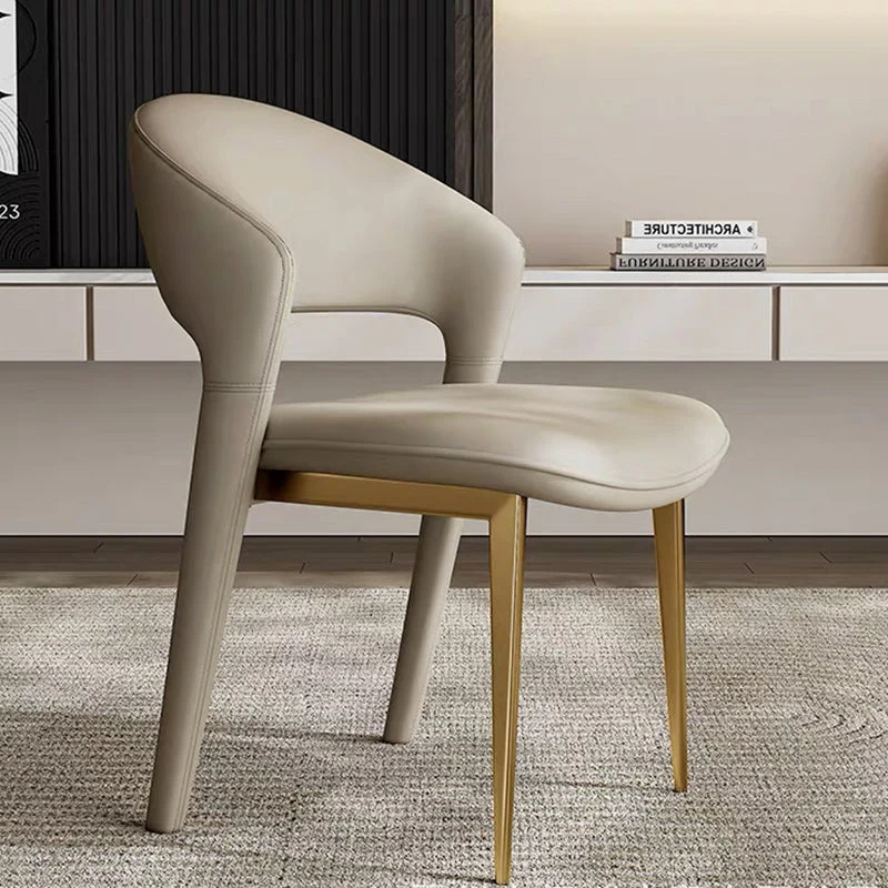 Modern Luxury Curve Square Microfiber Leather Metal Dining Chair Backrest Armless For Dining Room