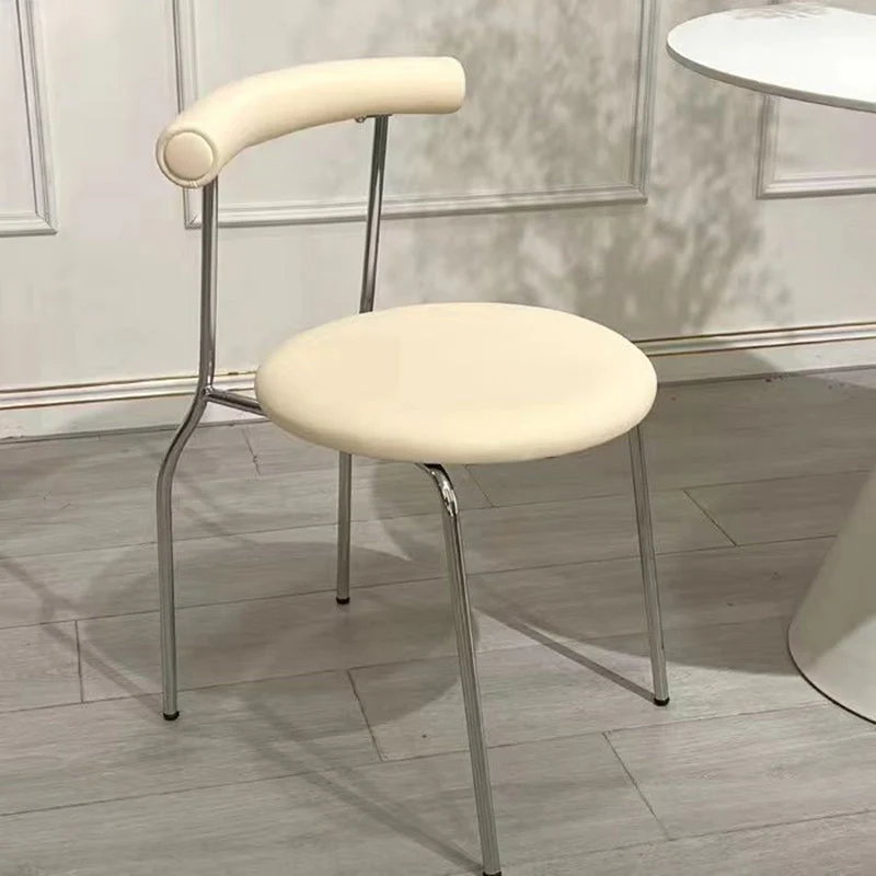 Contemporary Scandinavian Faux Leather Iron Sponge Round Arc Dining Chair Backrest For Dining Room