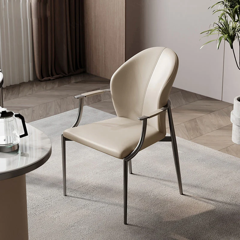 Modern Simplicity Faux Leather Iron Square Wraparound Dining Chair Backrest Armrest For Dining Room