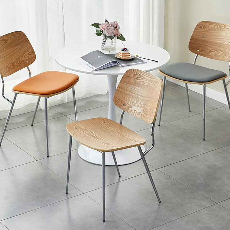 Contemporary Scandinavian Square PU Leather Metal Dining Chair Backrest Armless For Dining Room