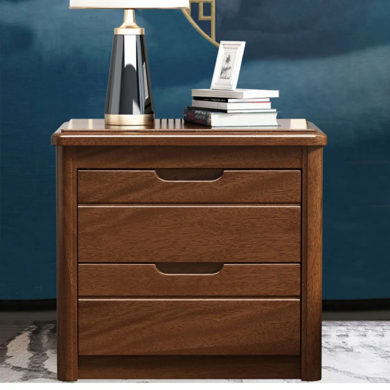Traditional Vintage Rectangular Walnut Wood Solid Wood Plywood Pine Wood Nightstand 2-Drawer For Bedroom