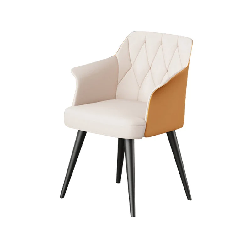 Glam Metal Arm Dining Chair Faux Leather Side Chairs for Restaurant Use