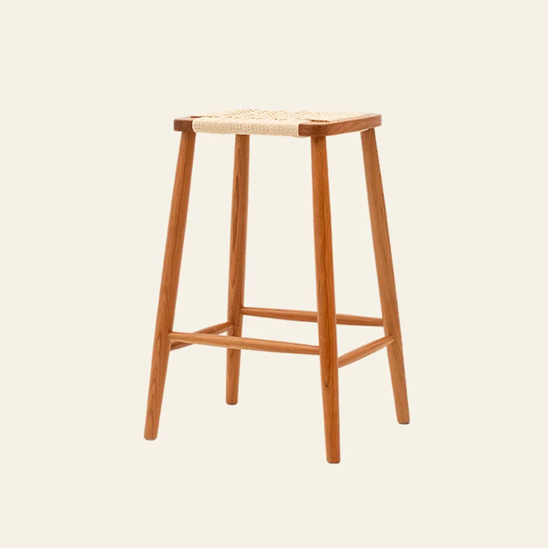 Contemporary Cherry Solid Wood Backless Bar Stool with Footrest